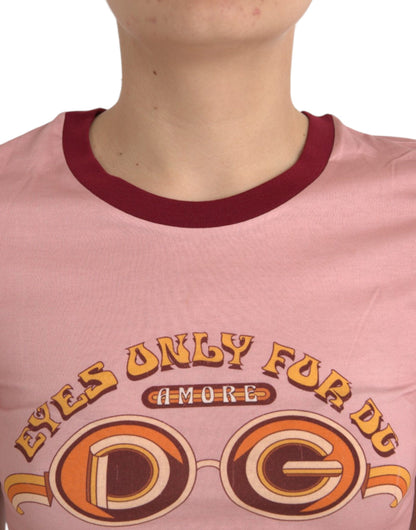 Camiseta de algodón con cuello redondo y mangas cortas en color rosa de Dolce &amp; Gabbana