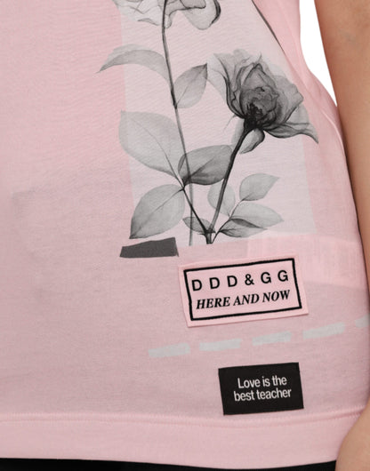 Camiseta de manga corta de algodón con estampado floral rosa de Dolce &amp; Gabbana