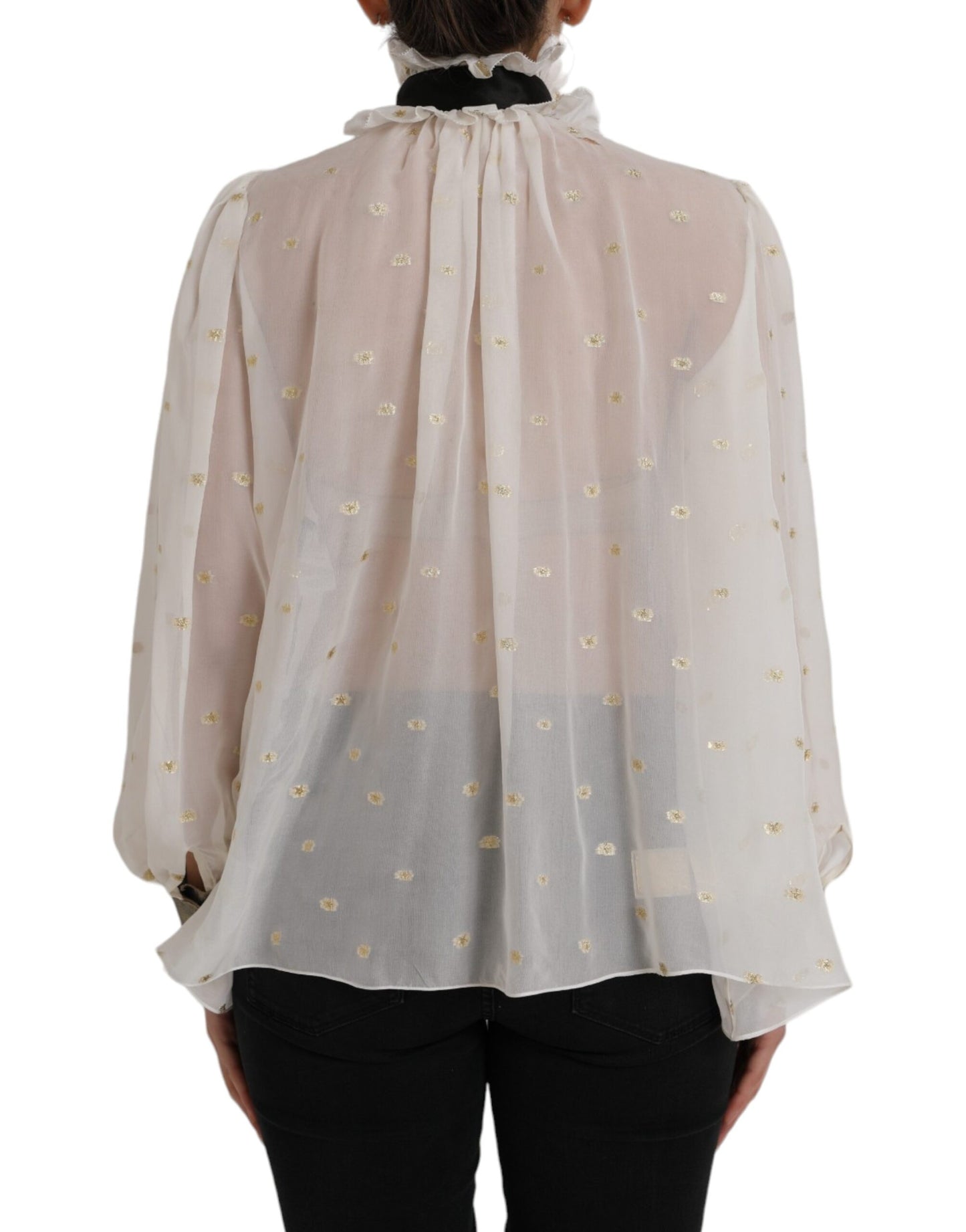 Blusa con cuello Ascot en mezcla de seda color blanco roto de Dolce &amp; Gabbana