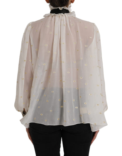 Blusa con cuello Ascot en mezcla de seda color blanco roto de Dolce &amp; Gabbana