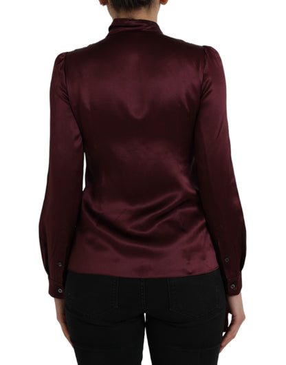 Blusa de manga larga con cuello Ascot en color granate de Dolce &amp; Gabbana