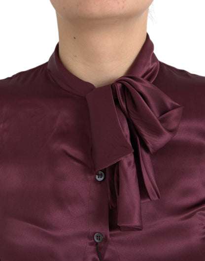 Blusa de manga larga con cuello Ascot en color granate de Dolce &amp; Gabbana