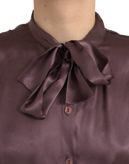 Blusa de manga larga con cuello Ascot en marrón de Dolce &amp; Gabbana