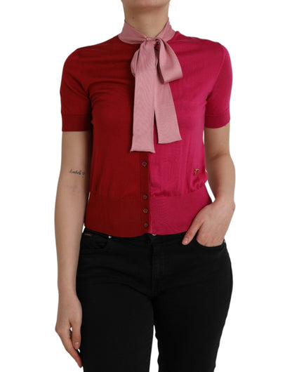 Jersey de manga corta con cuello Ascot en color rosa de Dolce &amp; Gabbana