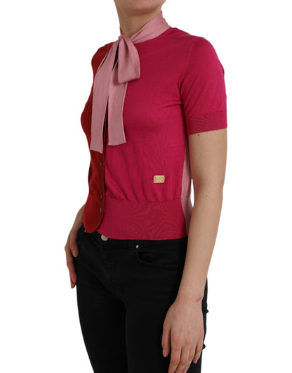 Jersey de manga corta con cuello Ascot en color rosa de Dolce &amp; Gabbana