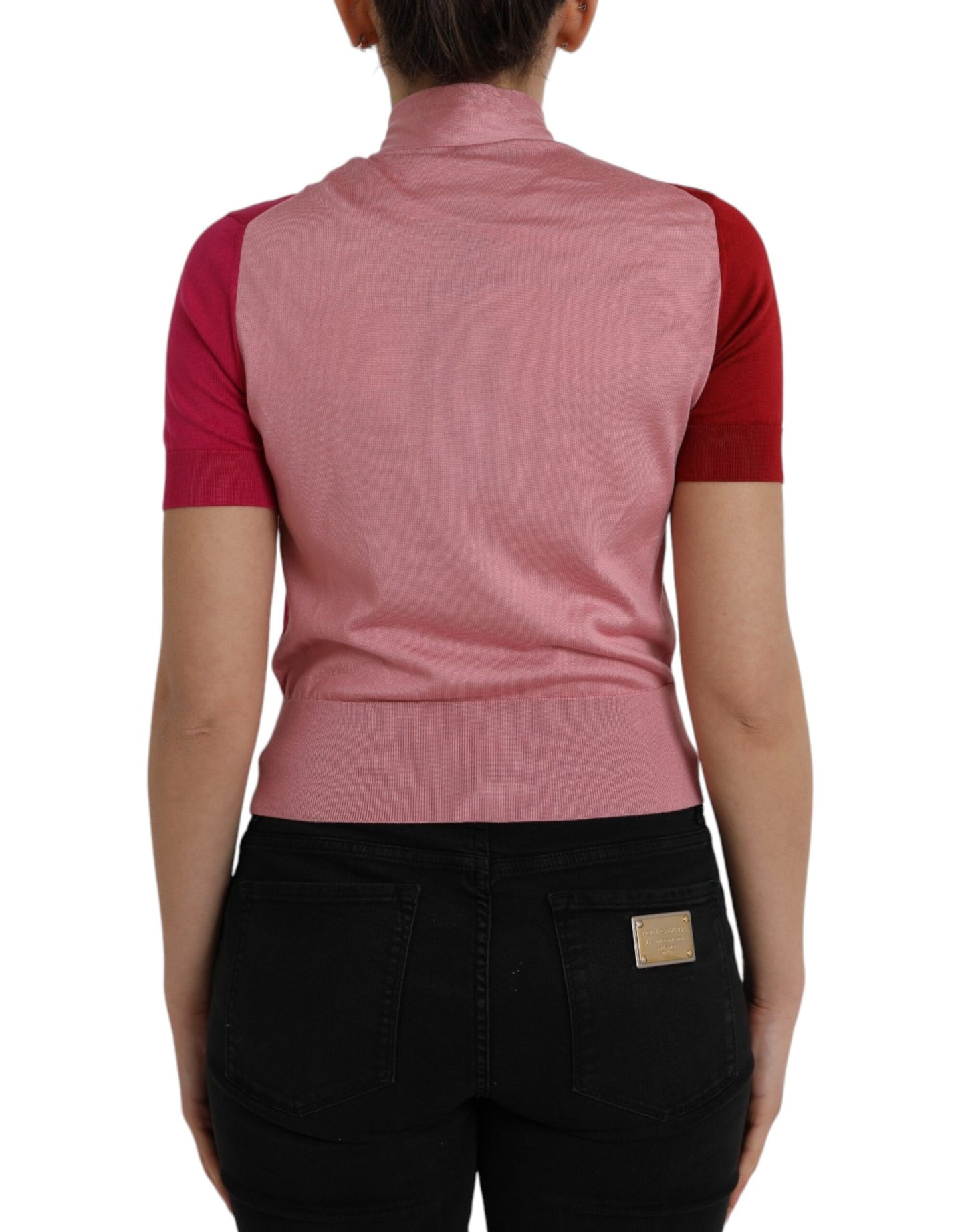 Jersey de manga corta con cuello Ascot en color rosa de Dolce &amp; Gabbana