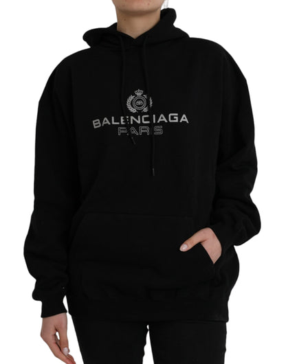 Sudadera con capucha y logotipo de algodón negro de Balenciaga