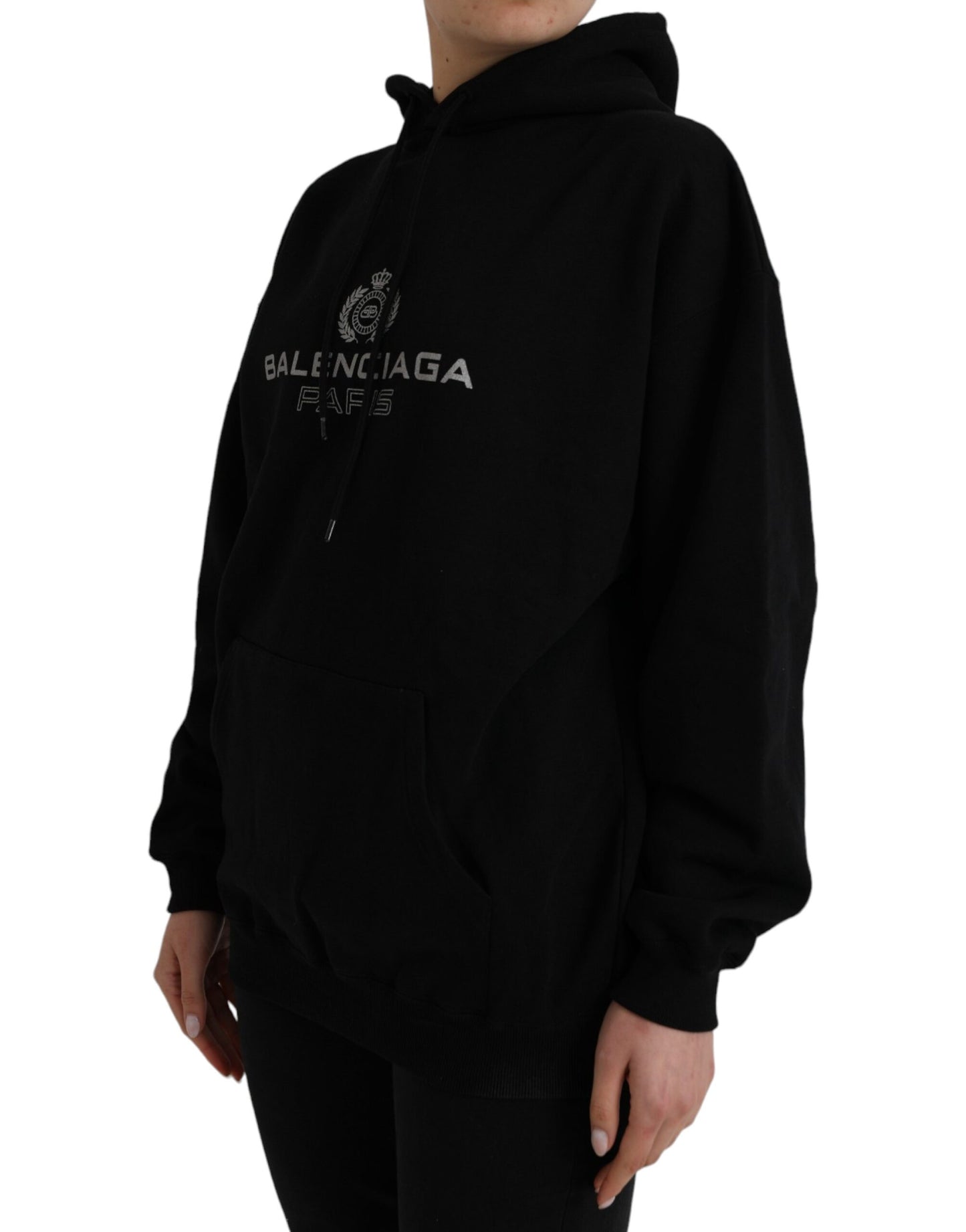 Sudadera con capucha y logotipo de algodón negro de Balenciaga