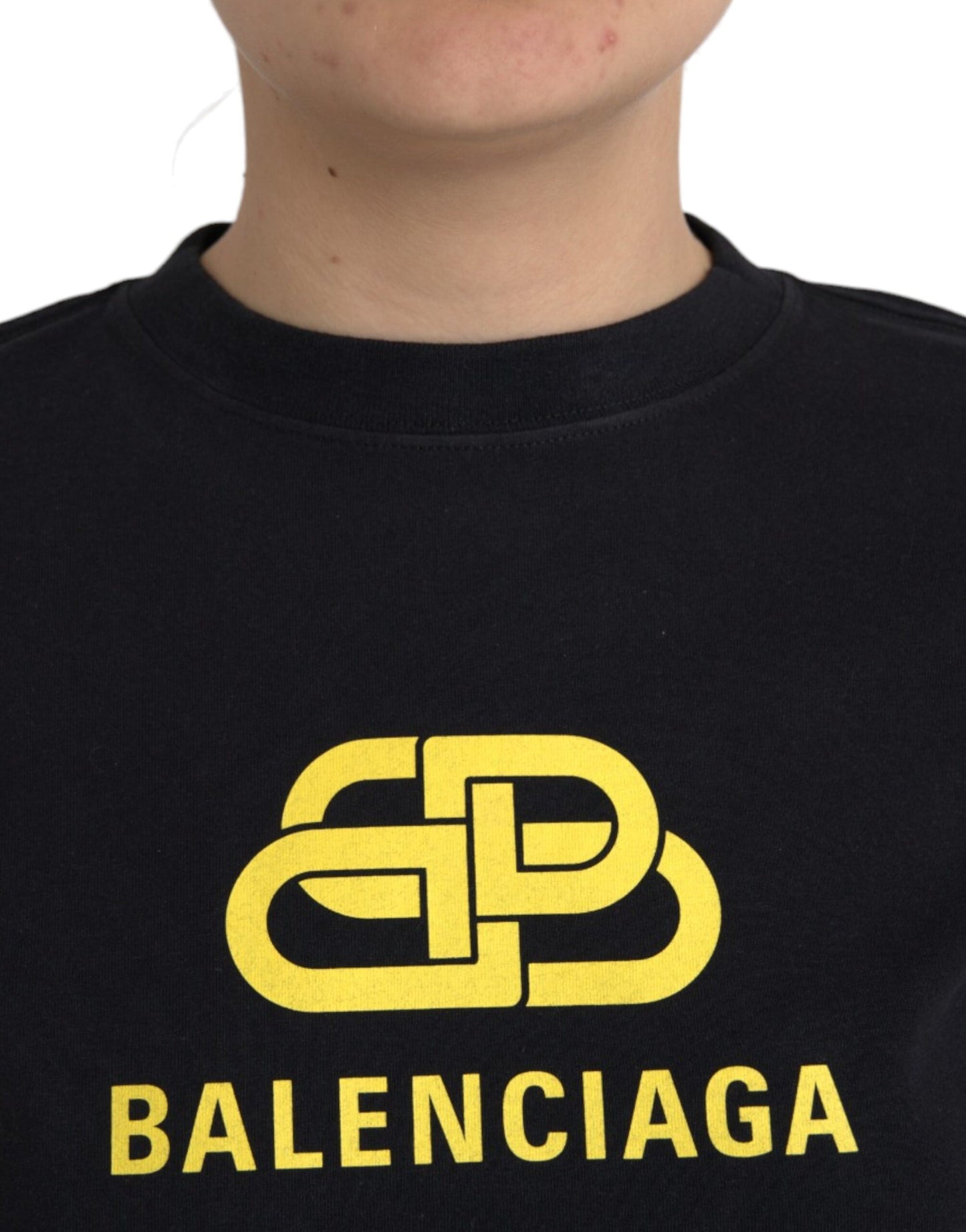 Camiseta de manga corta con cuello redondo y estampado de logotipo de algodón negro de Balenciaga