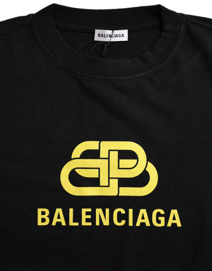 Camiseta de manga corta con cuello redondo y estampado de logotipo de algodón negro de Balenciaga