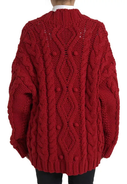 Dolce & Gabbana Red Wool Knit Button Down Cardigan Sweater