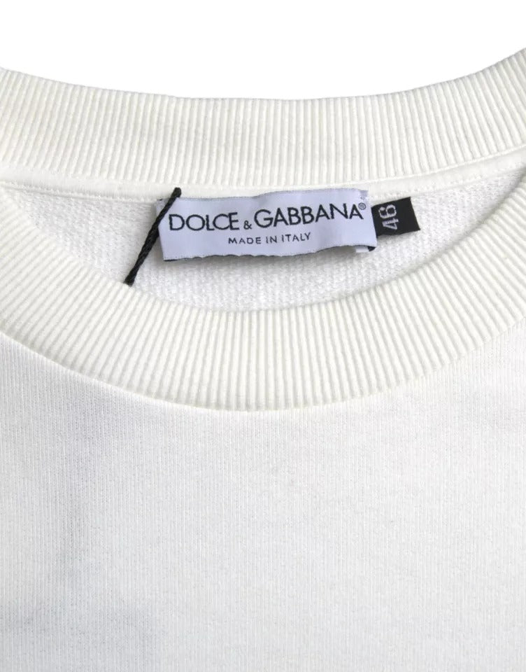 Dolce &amp; Gabbana vit logotyp bomullströja med rund hals