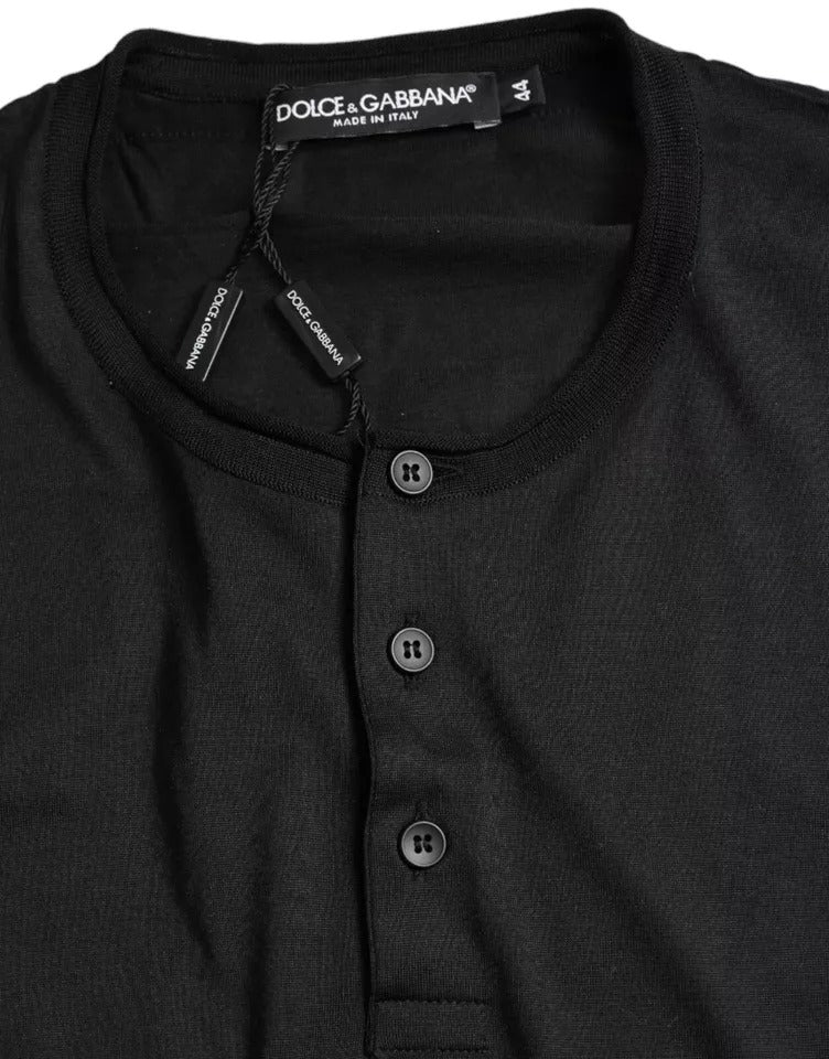 Dolce & Gabbana Black Buttoned Roundneck Short Sleeve T-shirt