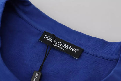 Dolce & Gabbana Blue Logo Print Crewneck Cotton T-shirt