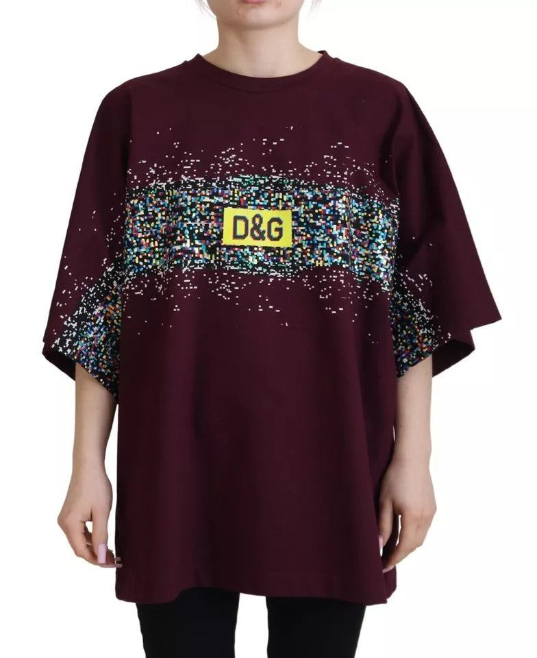 Camiseta de algodón con cuello redondo y estampado D&amp;G en burdeos de Dolce &amp; Gabbana