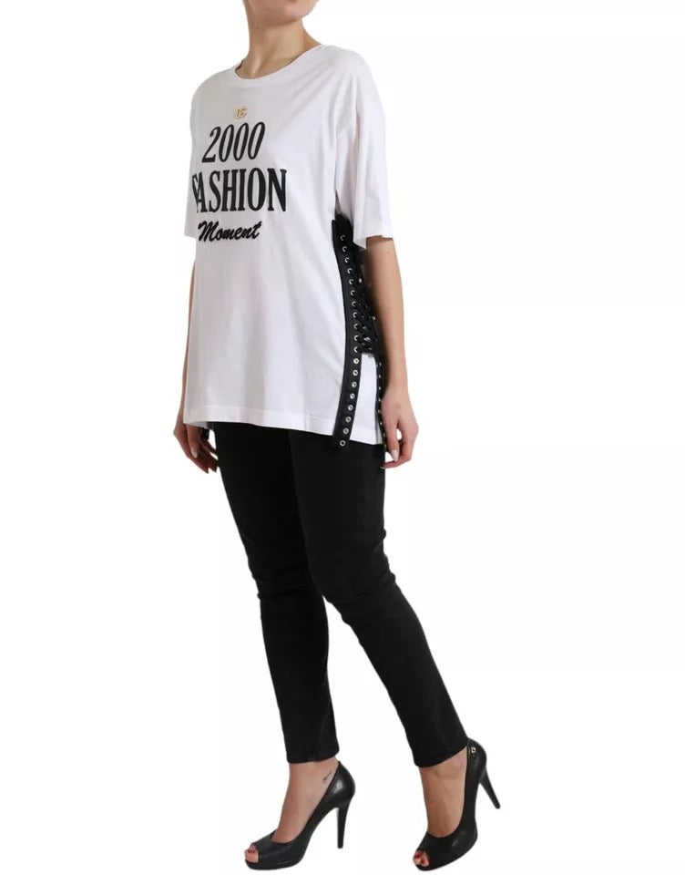 Camiseta blanca con detalle de cordones Fashion Moment 2000 de Dolce &amp; Gabbana