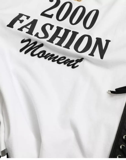 Dolce &amp; Gabbana White Slogan Print Snörning Detaljerad T-shirt