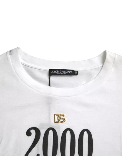 Dolce &amp; Gabbana White Slogan Print Snörning Detaljerad T-shirt