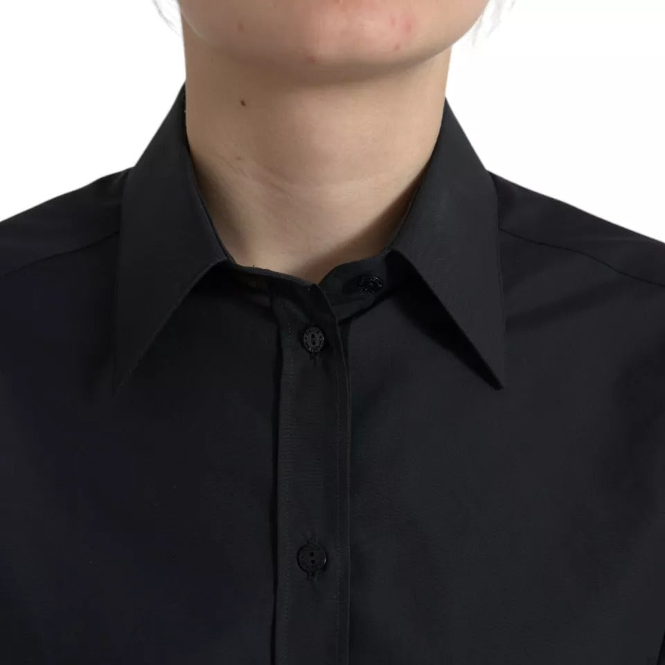 Dolce &amp; Gabbana svart bomullskrage formell klänning Shirt Top