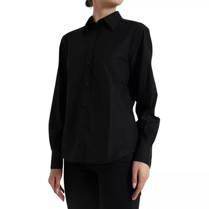 Dolce &amp; Gabbana svart bomullskrage formell klänning Shirt Top