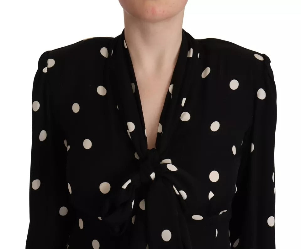 Top de manga larga con lazo en el cuello y estampado de lunares negros de Dolce &amp; Gabbana