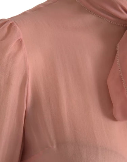 Dolce &amp; Gabbana Rosa Långärmad Ascot Collar Top Blus