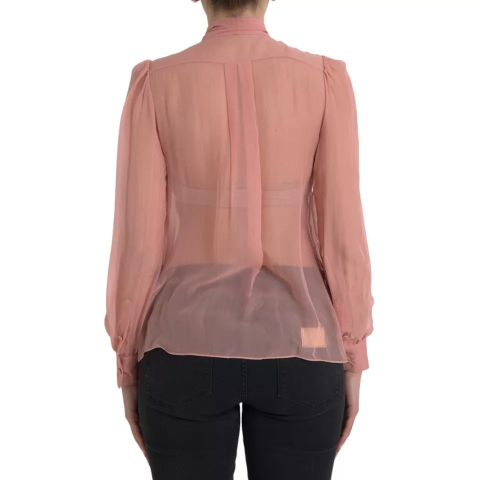 Dolce &amp; Gabbana Rosa Långärmad Ascot Collar Top Blus