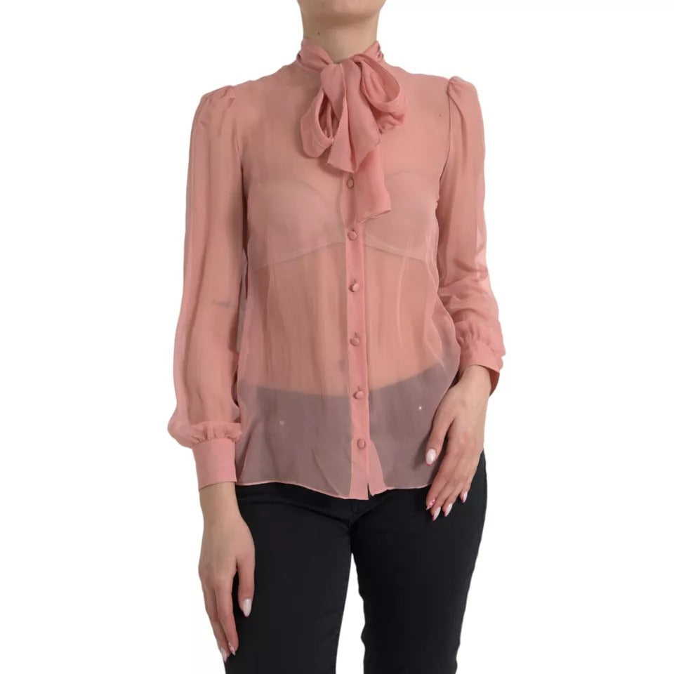 Dolce &amp; Gabbana Rosa Långärmad Ascot Collar Top Blus