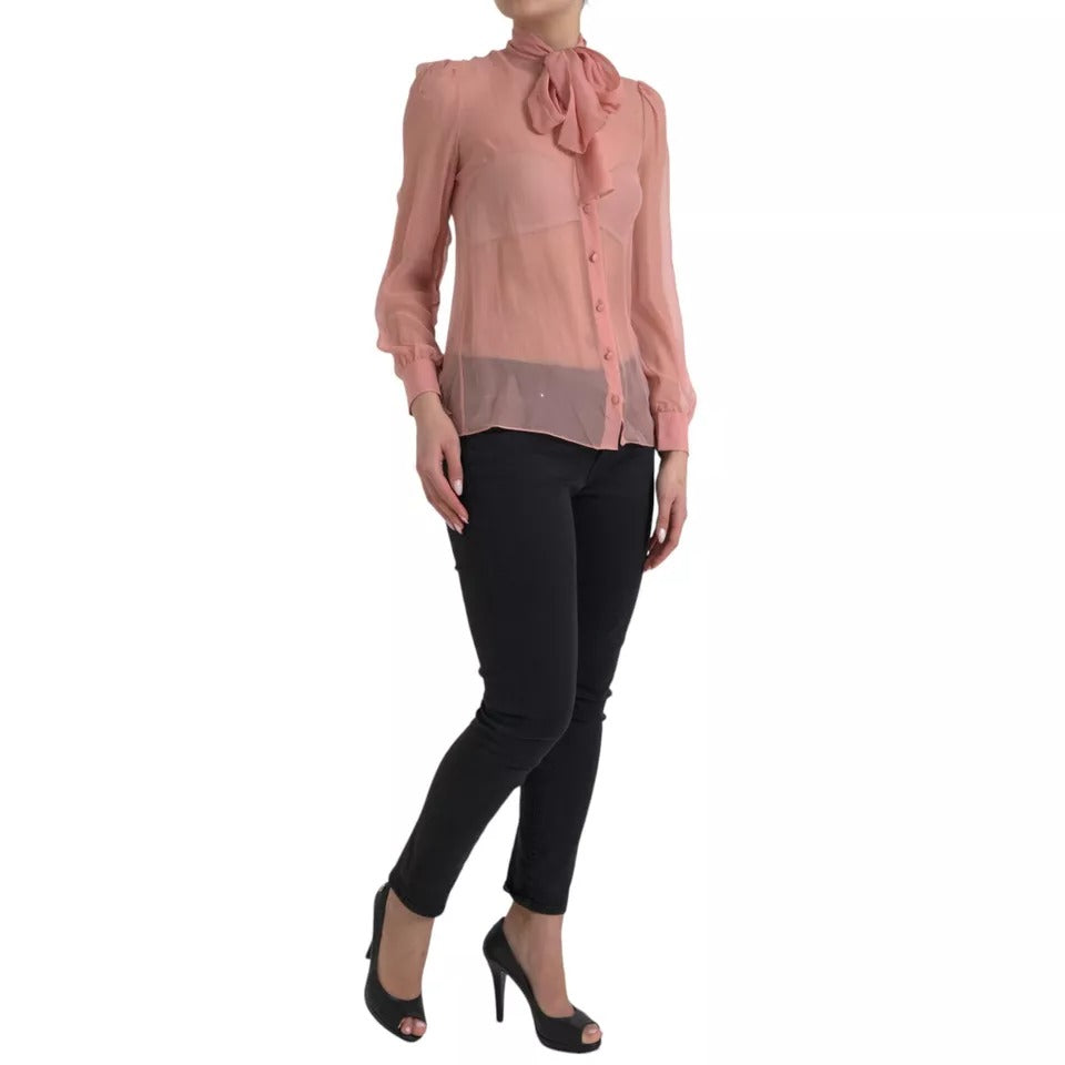 Dolce &amp; Gabbana Rosa Långärmad Ascot Collar Top Blus