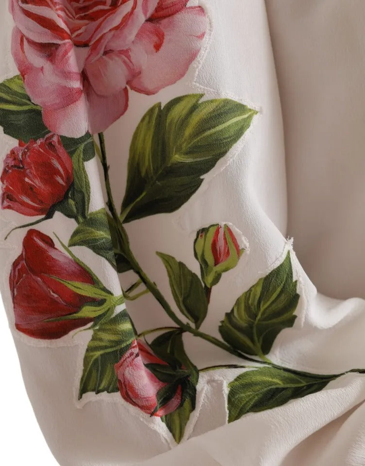 Blusa con cuello Ascot y estampado floral blanco de Dolce &amp; Gabbana