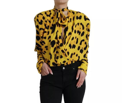 Blusa de manga larga con estampado de leopardo amarillo de Dolce &amp; Gabbana