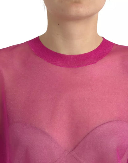 Top de manga larga con cuello redondo transparente en rosa de Dolce &amp; Gabbana