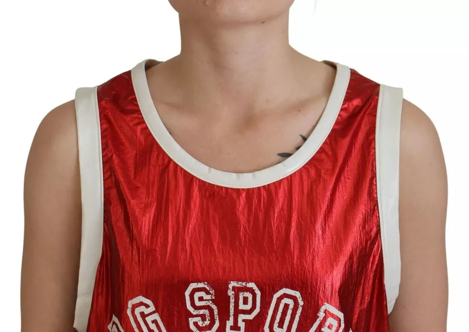 Top de jersey sin mangas con estampado de logotipo de nailon rojo de Dolce &amp; Gabbana