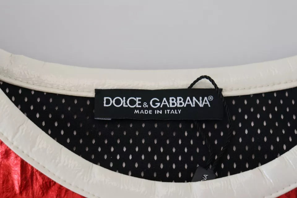 Top de jersey sin mangas con estampado de logotipo de nailon rojo de Dolce &amp; Gabbana