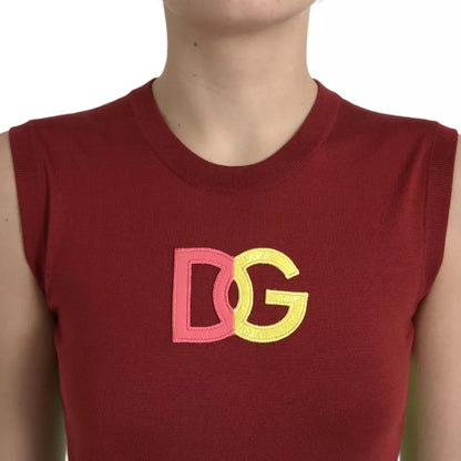 Camiseta sin mangas con el logotipo DG de seda roja y verde de Dolce &amp; Gabbana