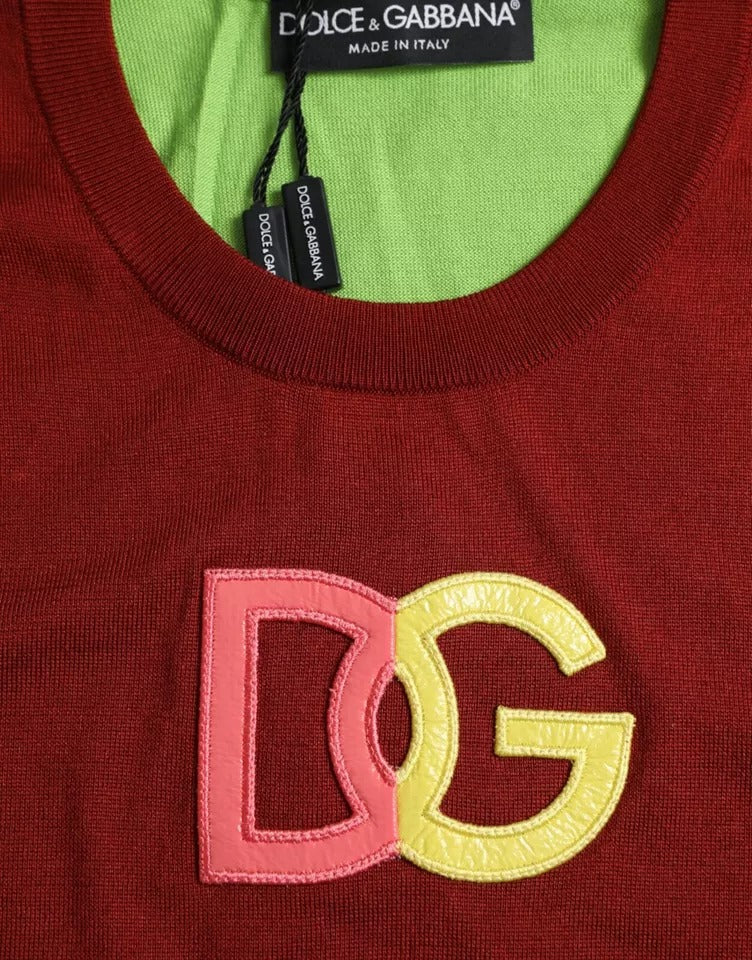 Camiseta sin mangas con el logotipo DG de seda roja y verde de Dolce &amp; Gabbana