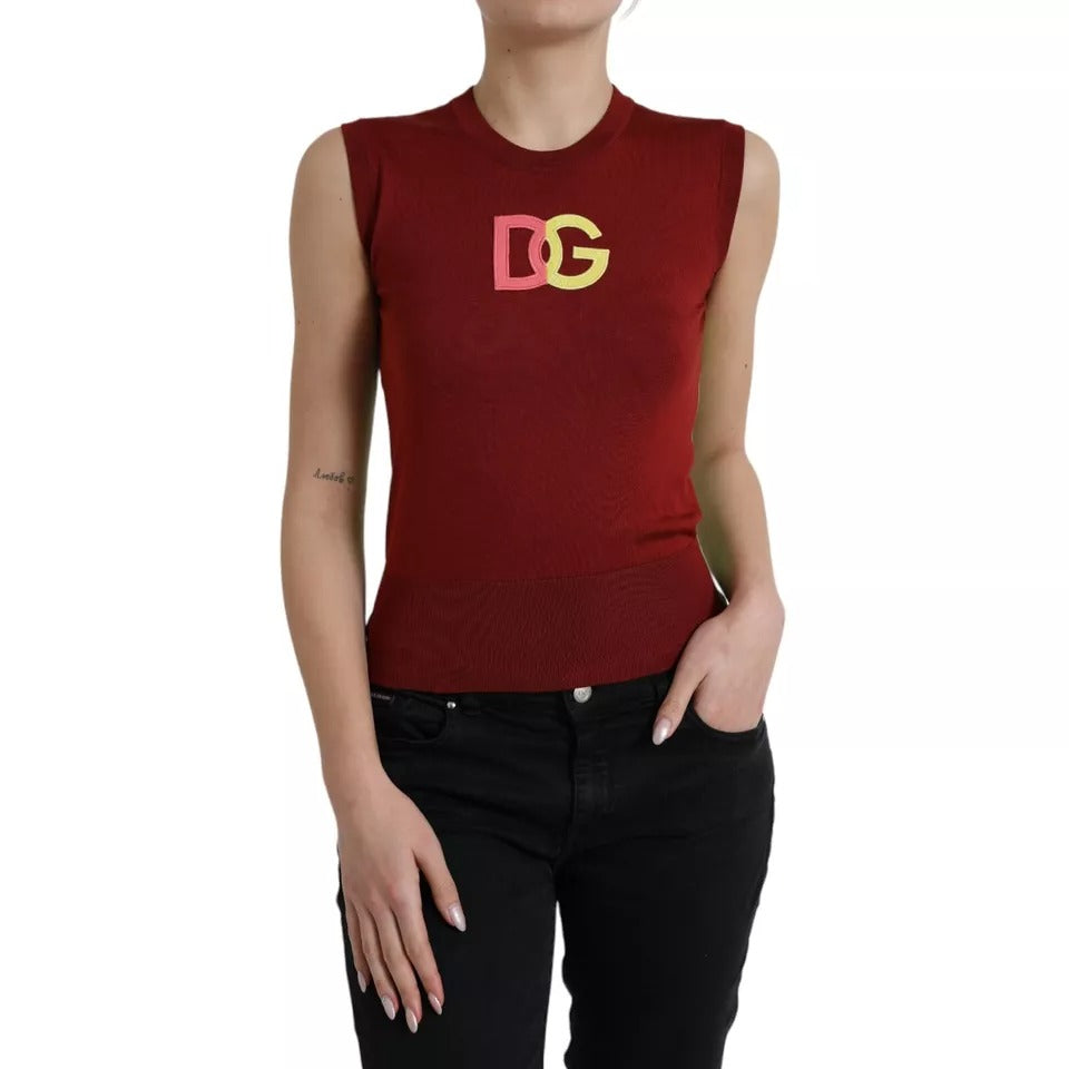 Camiseta sin mangas con el logotipo DG de seda roja y verde de Dolce &amp; Gabbana