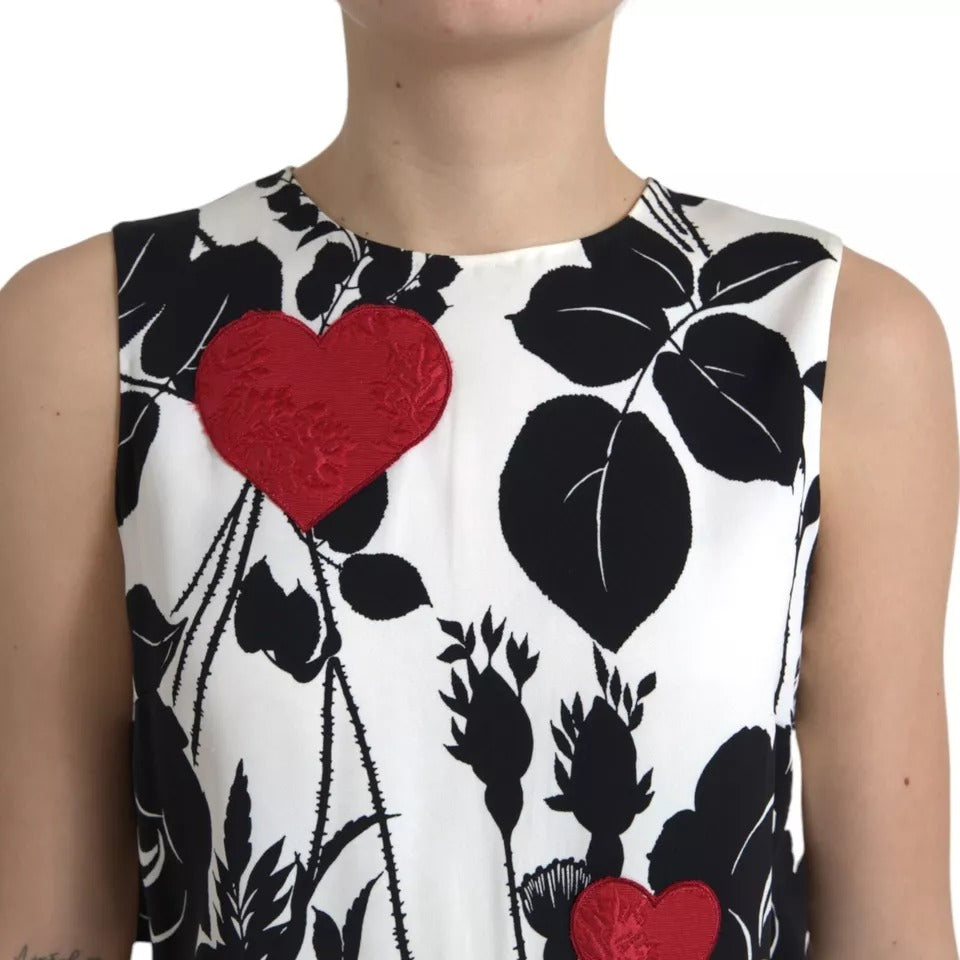 Camiseta sin mangas con corazón bordado y estampado de rosas blancas de Dolce &amp; Gabbana