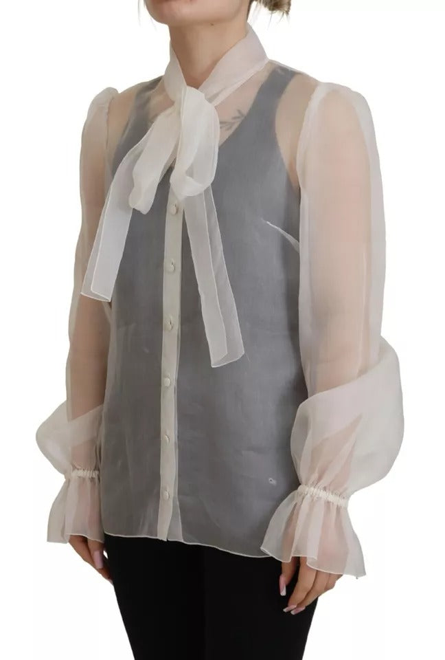 Blusa de manga larga con cuello Ascot en color blanco de Dolce &amp; Gabbana