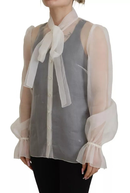 Blusa de manga larga con cuello Ascot en color blanco de Dolce &amp; Gabbana