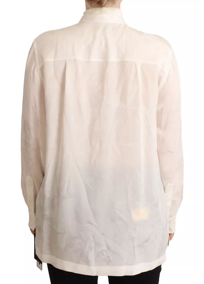 Blusa blanca Dolce &amp; Gabbana Camisa con cuello Ascot Blusa de seda con botones