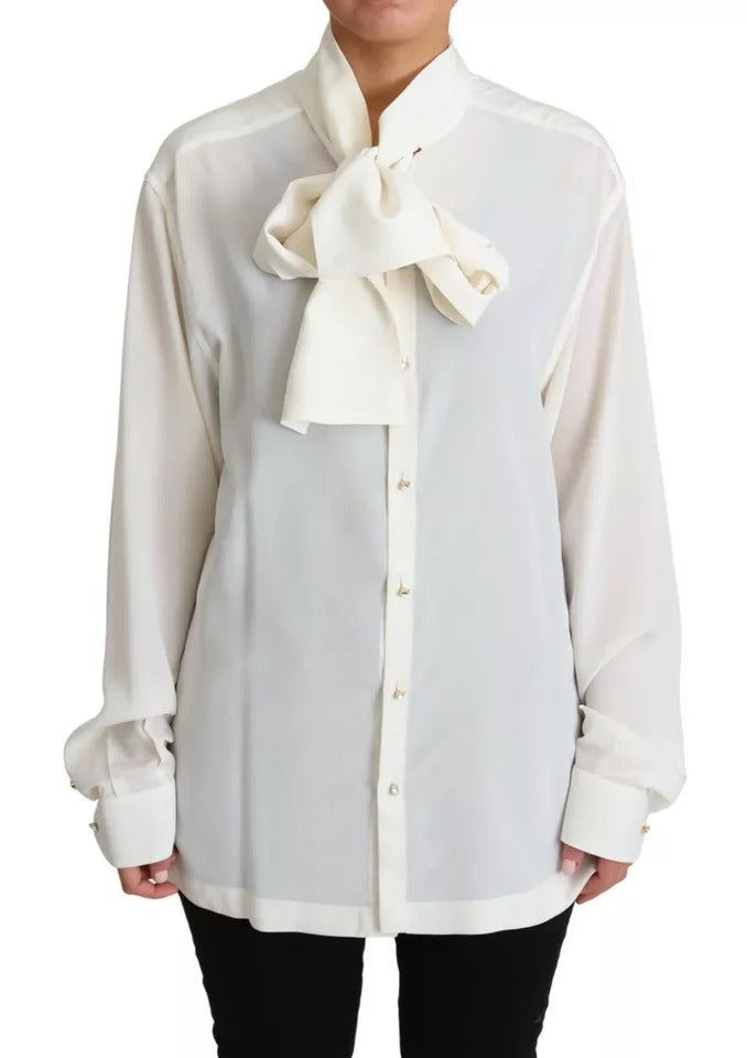 Dolce &amp; Gabbana Vit blus Ascot Collar Shirt Siden Topp