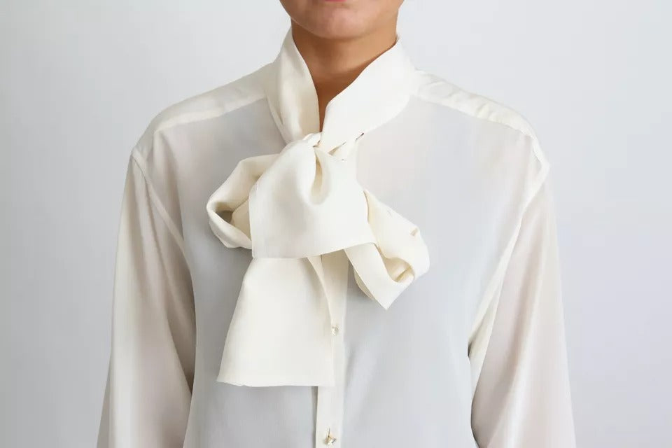 Dolce &amp; Gabbana Vit blus Ascot Collar Shirt Siden Topp