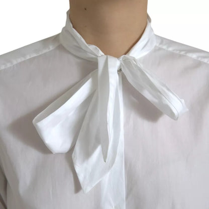 Blusa de manga larga con cuello Ascot en algodón blanco de Dolce &amp; Gabbana