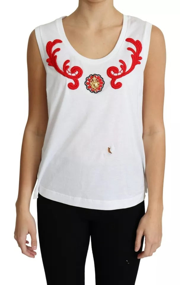 Camiseta sin mangas con apliques de corazón en algodón blanco de Dolce &amp; Gabbana