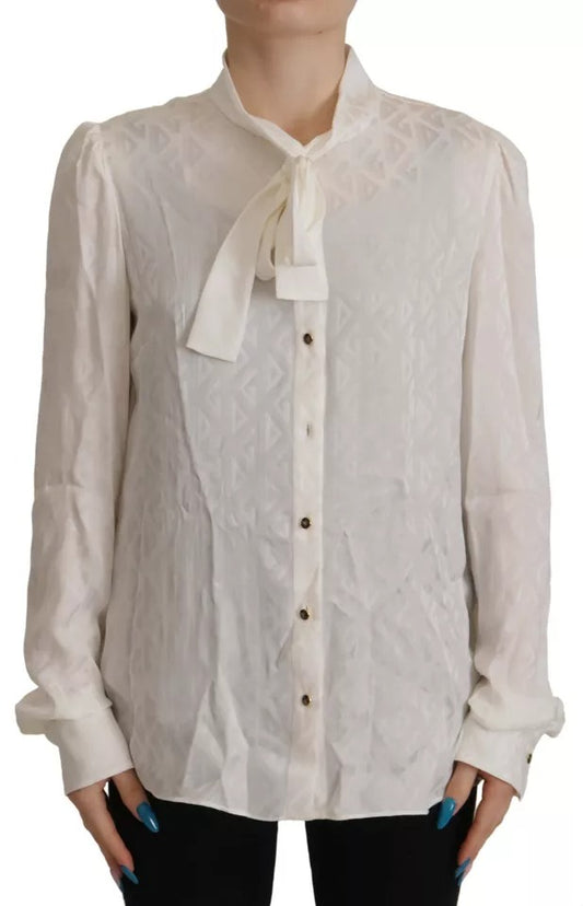 Blusa con cuello Ascot de seda estampada en blanco de Dolce &amp; Gabbana