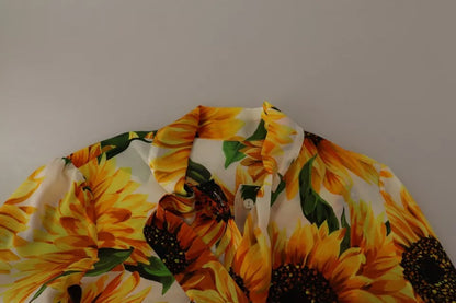 Blusa con cuello ascot de seda con estampado de girasoles blancos de Dolce &amp; Gabbana