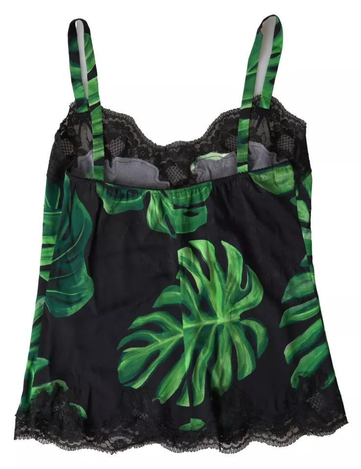 Dolce &amp; Gabbana Black Philodendron Print Silk Camisole Underwear