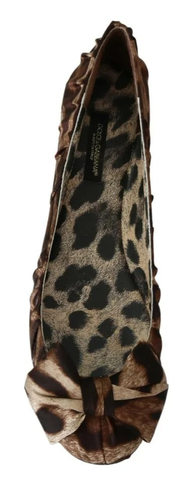 Dolce &amp; Gabbana Brown Leopard Silk Ballerina Flats Shoes