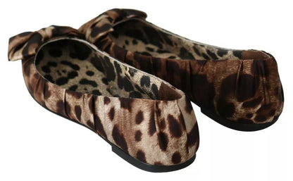 Dolce &amp; Gabbana Brown Leopard Silk Ballerina Flats Shoes